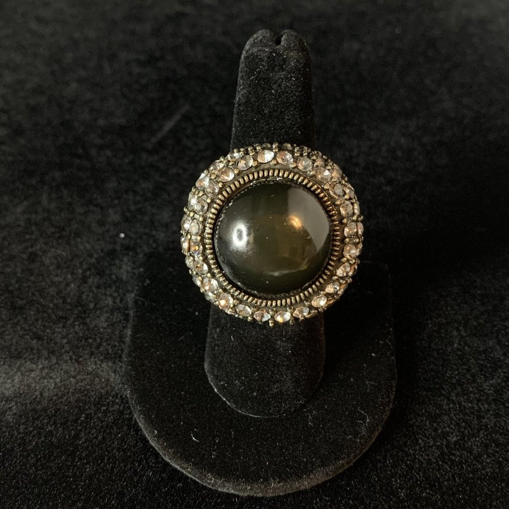 Black, Circle, Faux Diamond,Gold Tone Stretch